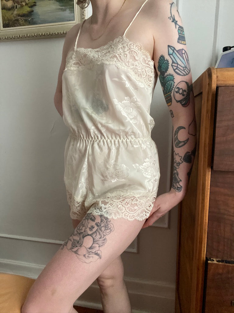 Montelle Lacy Satin Romper