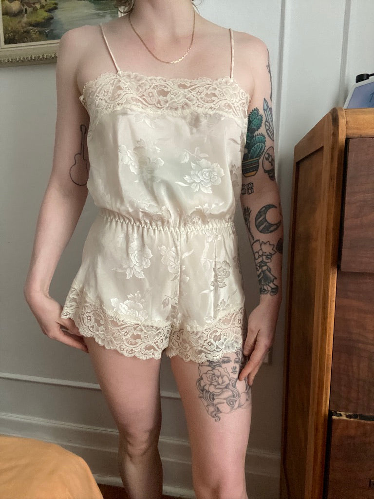 Montelle Lacy Satin Romper