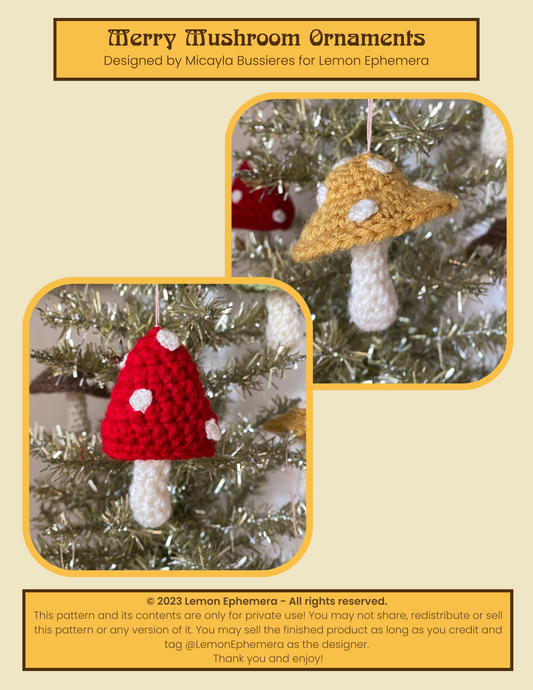 Merry Mushroom Ornaments Crochet Pattern - Digital Download