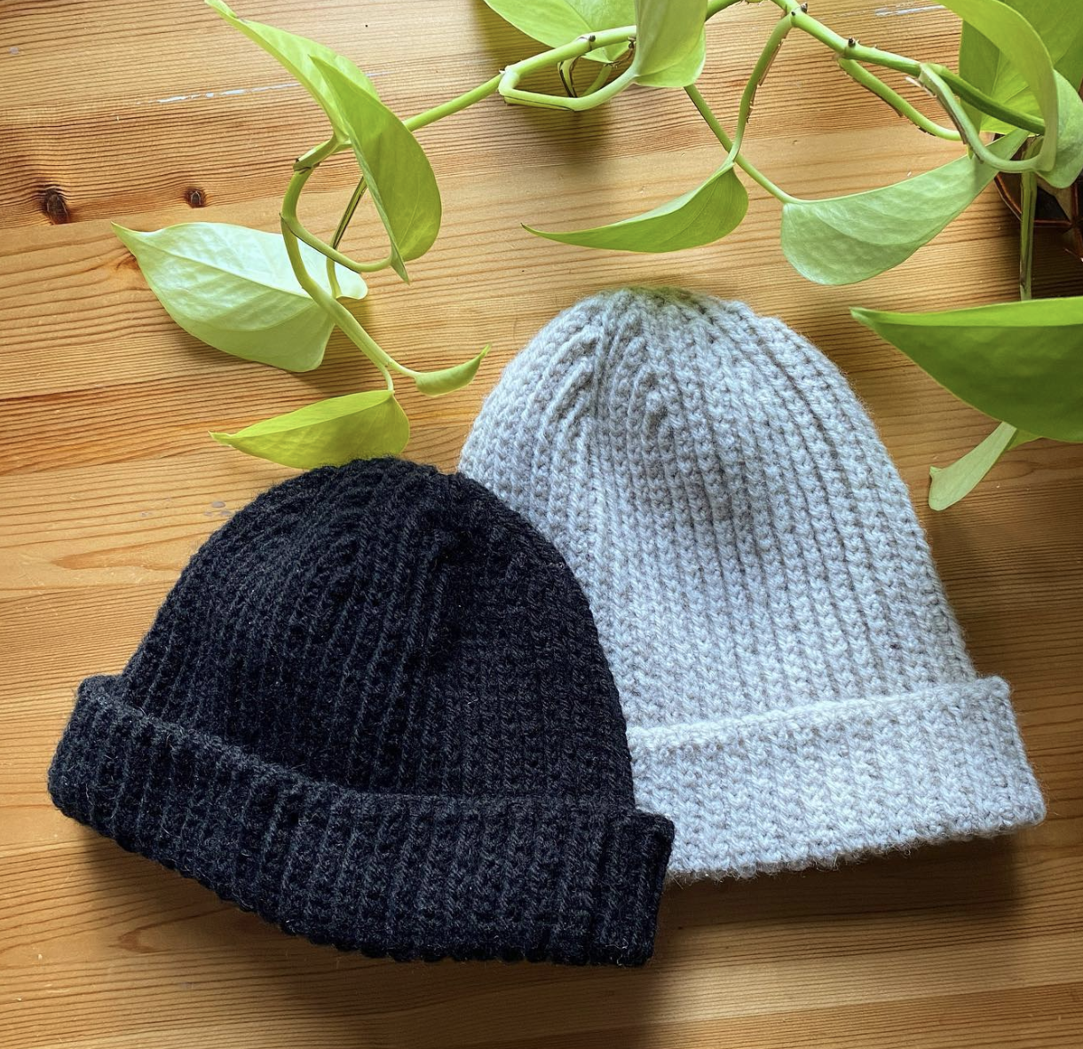 Short and Tall versions of crocheted fisherman toque/beanie